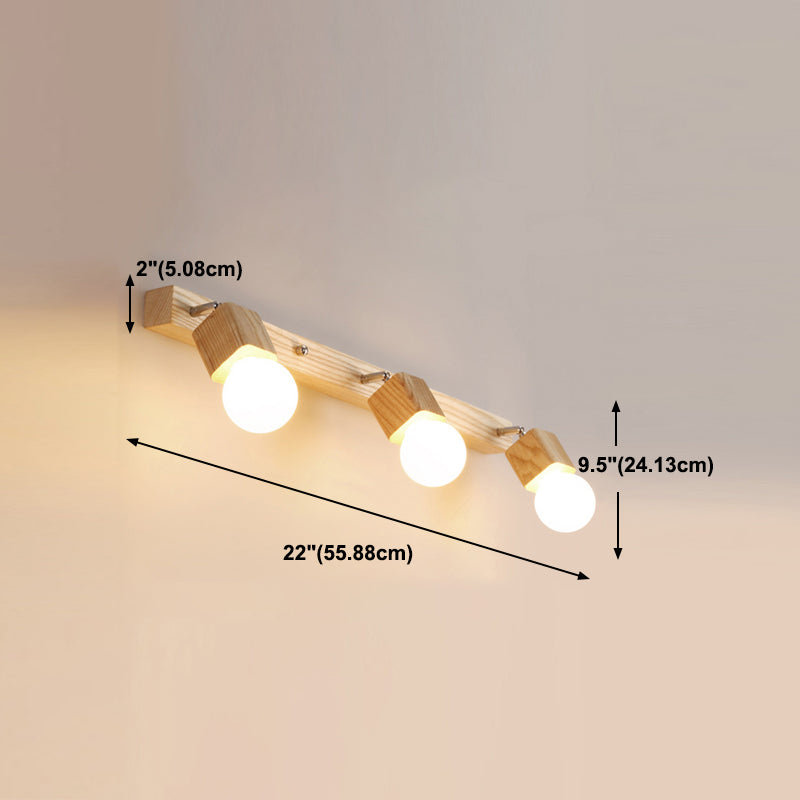 Wood Square Shade Wall Sconce Modern Multi-Lights Mirror Wall Lighting Fixture in Brown