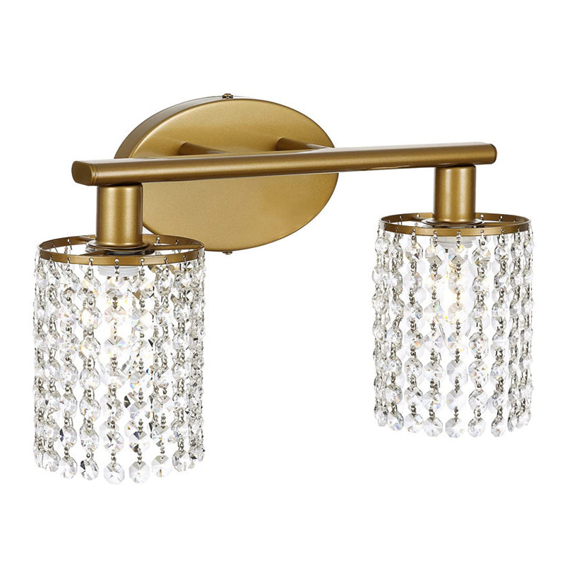 Crystal Half Cylinder Wall Sconce Modern Multi Lights Mirror Wall Light Fixture in Brass