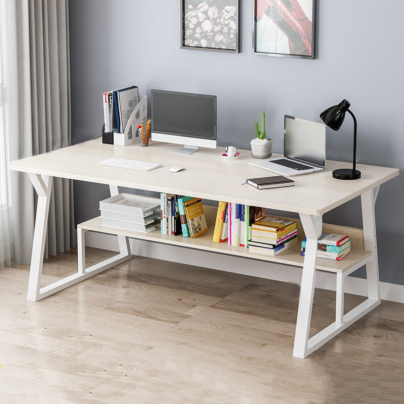 Rectangular Wooden Writing Desk Trestle Steel Table Leg Bedroom White Desk