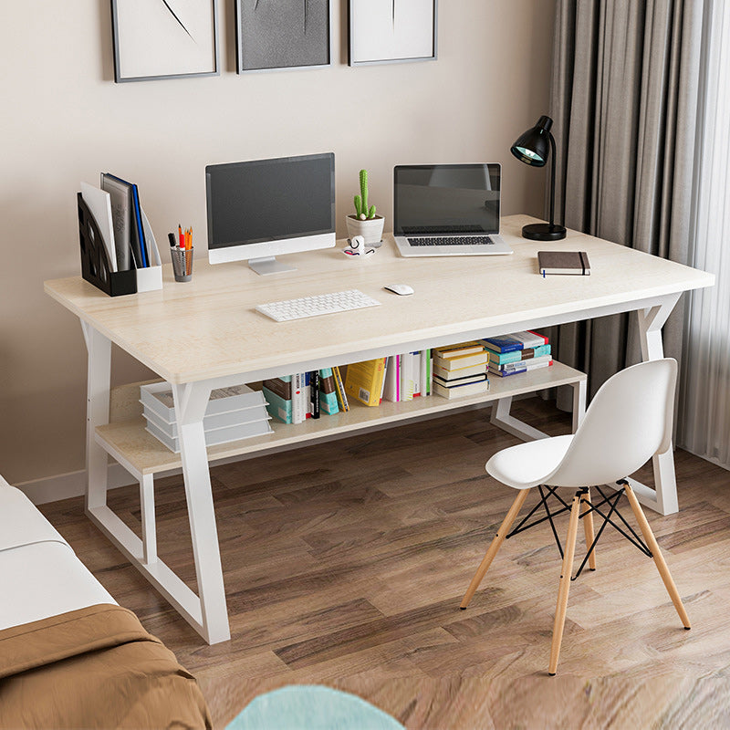 Rectangular Wooden Writing Desk Trestle Steel Table Leg Bedroom White Desk