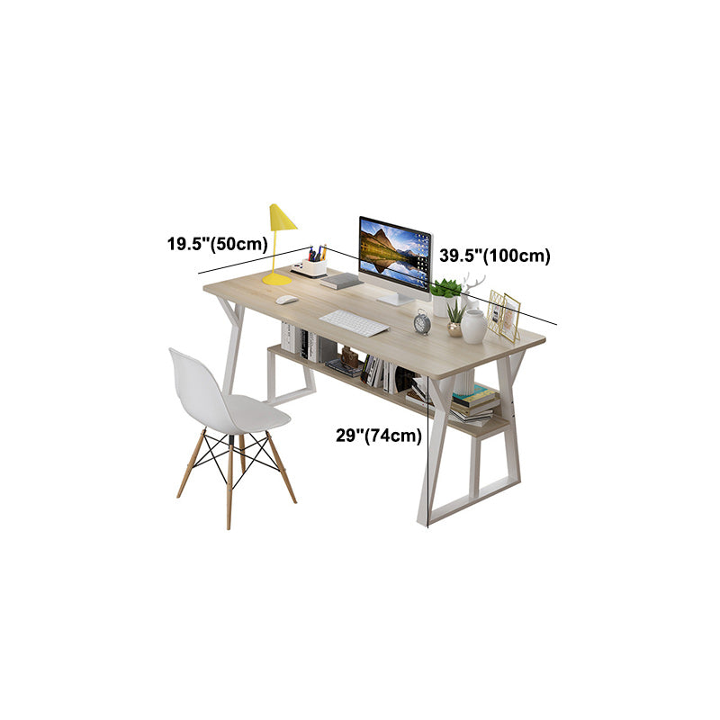 Rectangular Wooden Writing Desk Trestle Steel Table Leg Bedroom White Desk