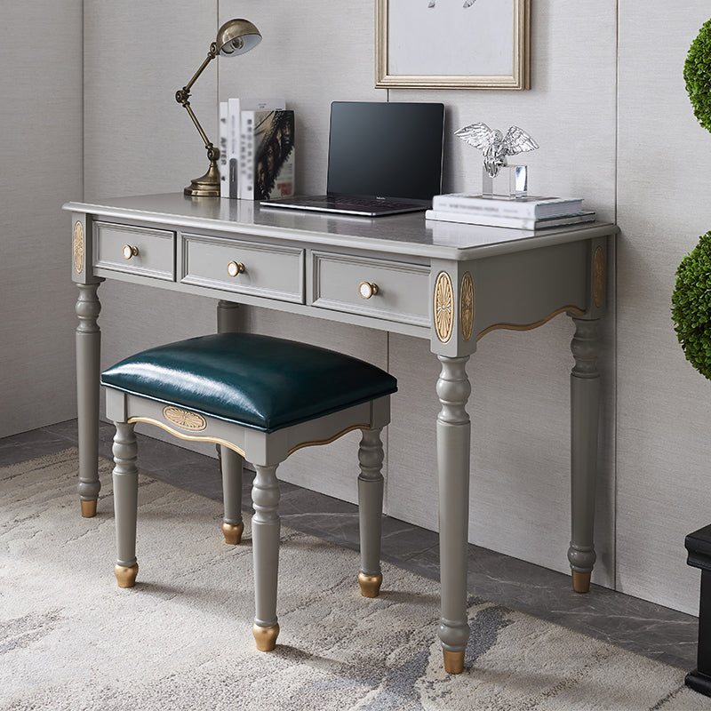 Glam Writing Desk Rectangular Parsons Base Office Desk with Drawers