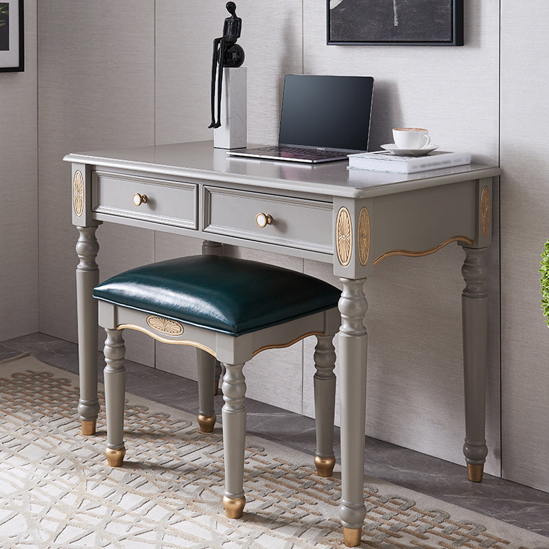 Glam Writing Desk Rectangular Parsons Base Office Desk with Drawers