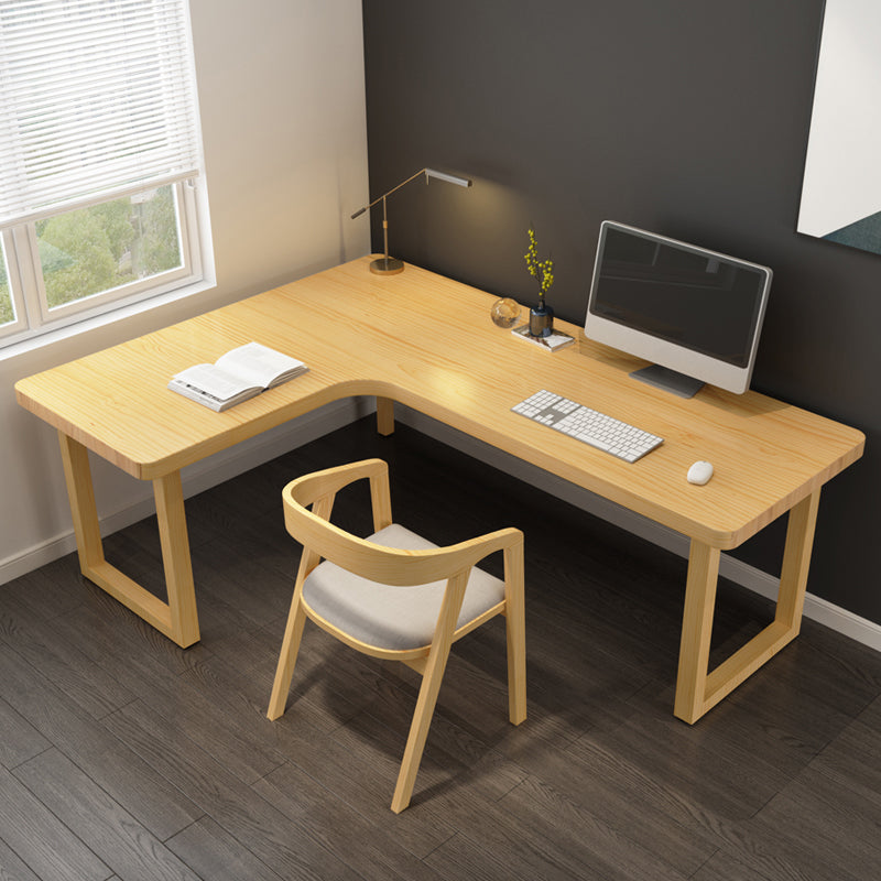 Modern Solid Wood Desk Natural L-Shape Office Writing Desk Excluding Chairs