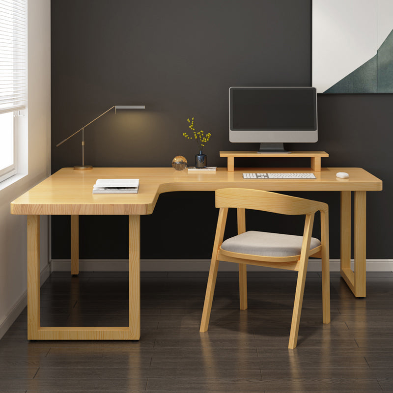 Modern Solid Wood Desk Natural L-Shape Office Writing Desk Excluding Chairs