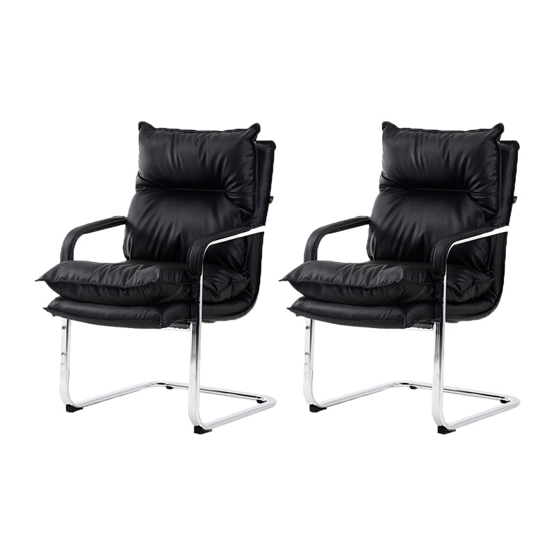 Contemporary Arm Chair Black Leather Fixed Arms Office Chair