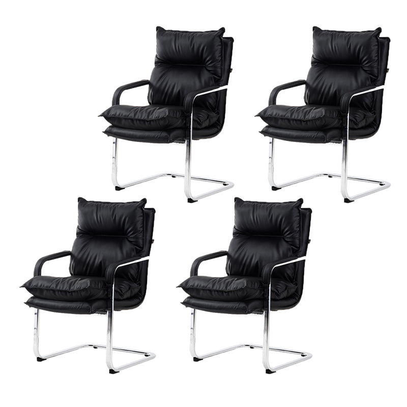 Contemporary Arm Chair Black Leather Fixed Arms Office Chair