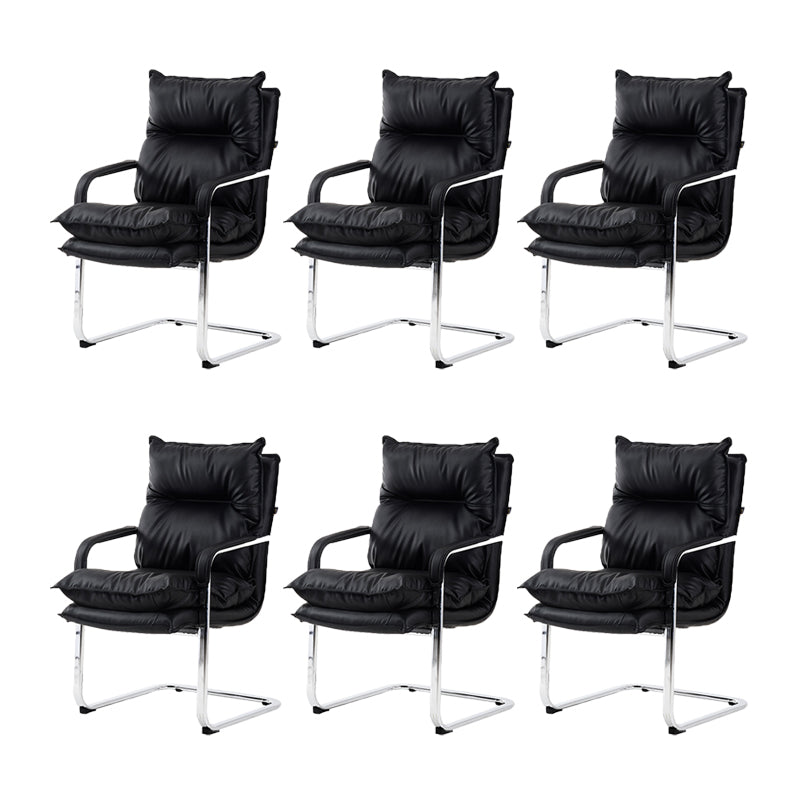 Contemporary Arm Chair Black Leather Fixed Arms Office Chair