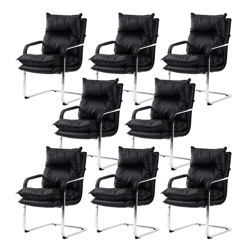 Contemporary Arm Chair Black Leather Fixed Arms Office Chair