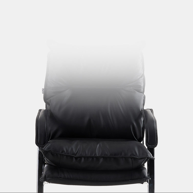 Contemporary Arm Chair Black Leather Fixed Arms Office Chair