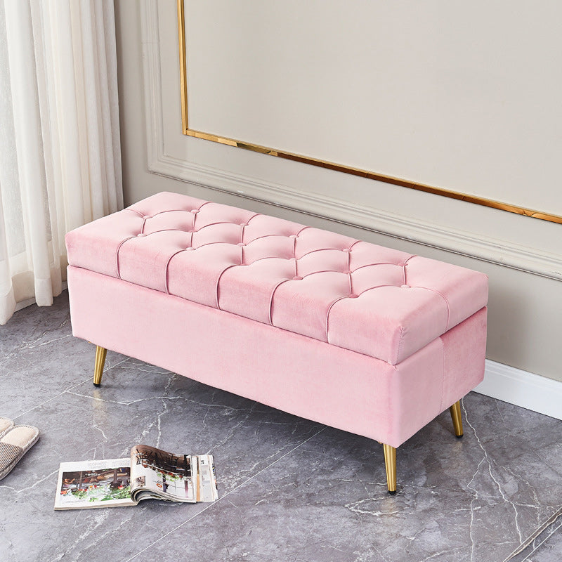 17.7" H Glam Upholstered Bench Tufted Seating Bench with Storage