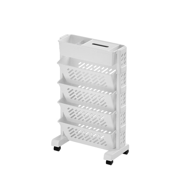 Modern Standard Bookcase Metal Closed Back Bookshelf with Wheels