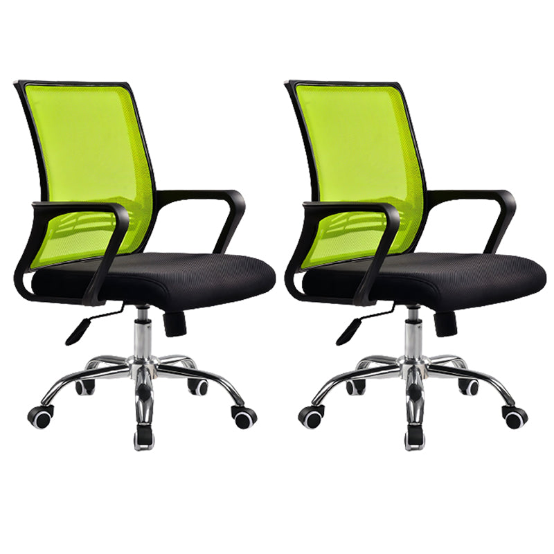 Contemporary Arm Chair Green Fixed Arms Adjustable Lumbar Support Office Chair