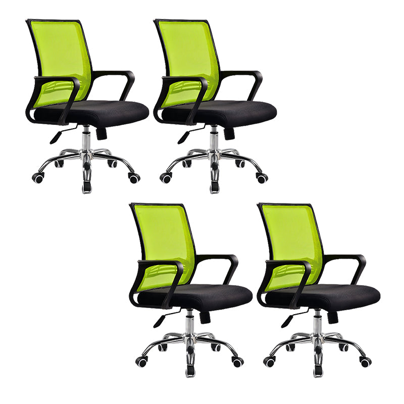 Contemporary Arm Chair Green Fixed Arms Adjustable Lumbar Support Office Chair