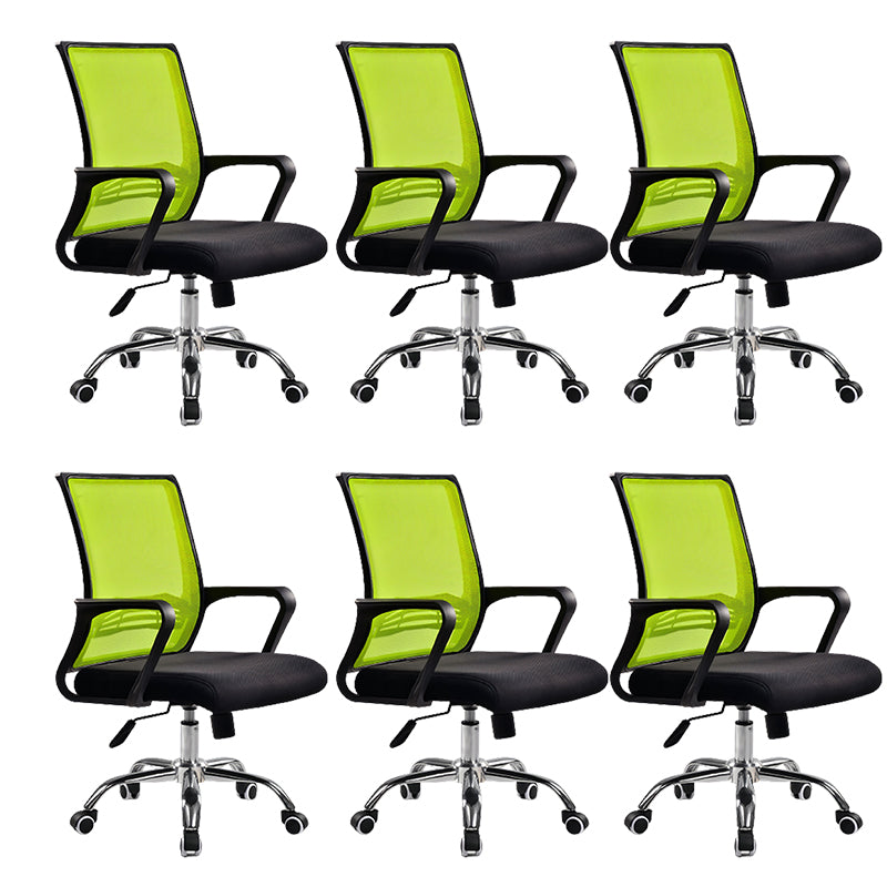 Contemporary Arm Chair Green Fixed Arms Adjustable Lumbar Support Office Chair