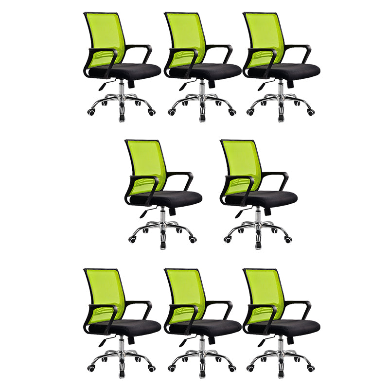 Contemporary Arm Chair Green Fixed Arms Adjustable Lumbar Support Office Chair