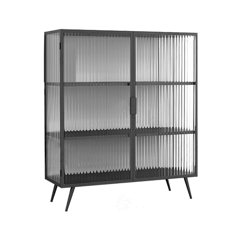 Modern Metal China Cabinet Glass Doors Hutch Cabinet with 4 Shelves for Living Room