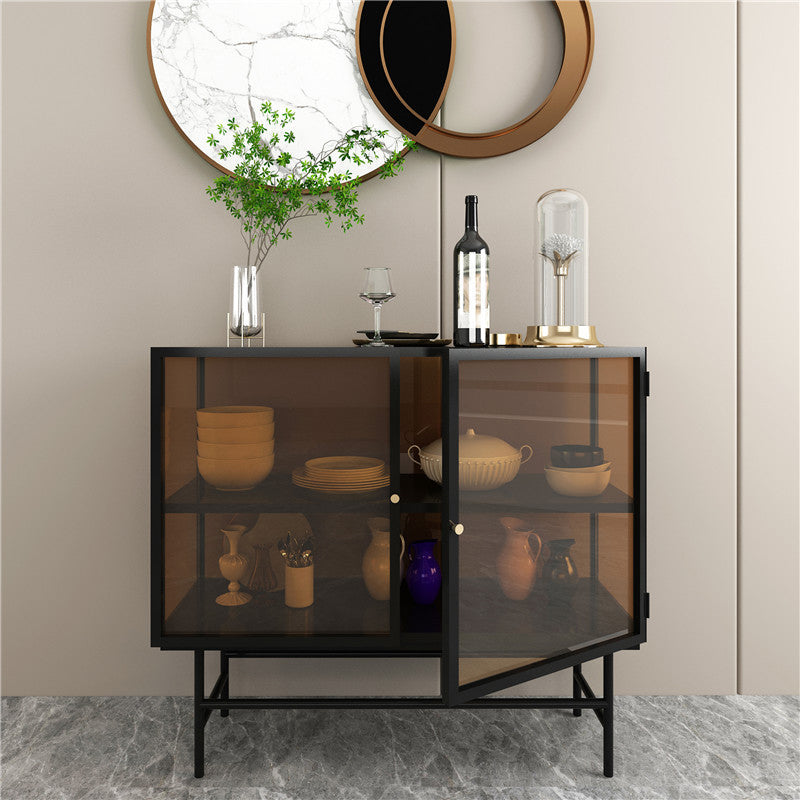 Modern Metal Display Stand Glass Doors Display Cabinet for Living Room