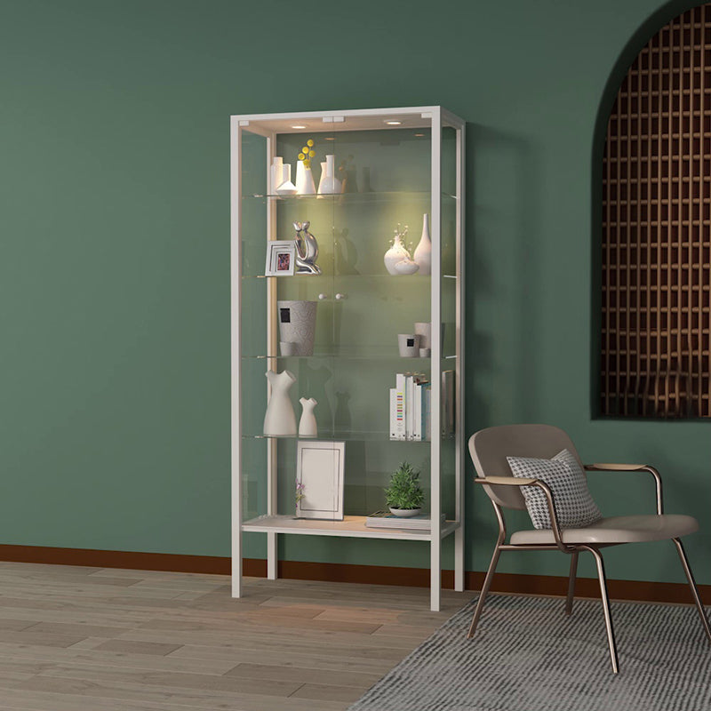 Modern Metal Curio Cabinet Glass Doors with Lighting, 31"L X 16"W