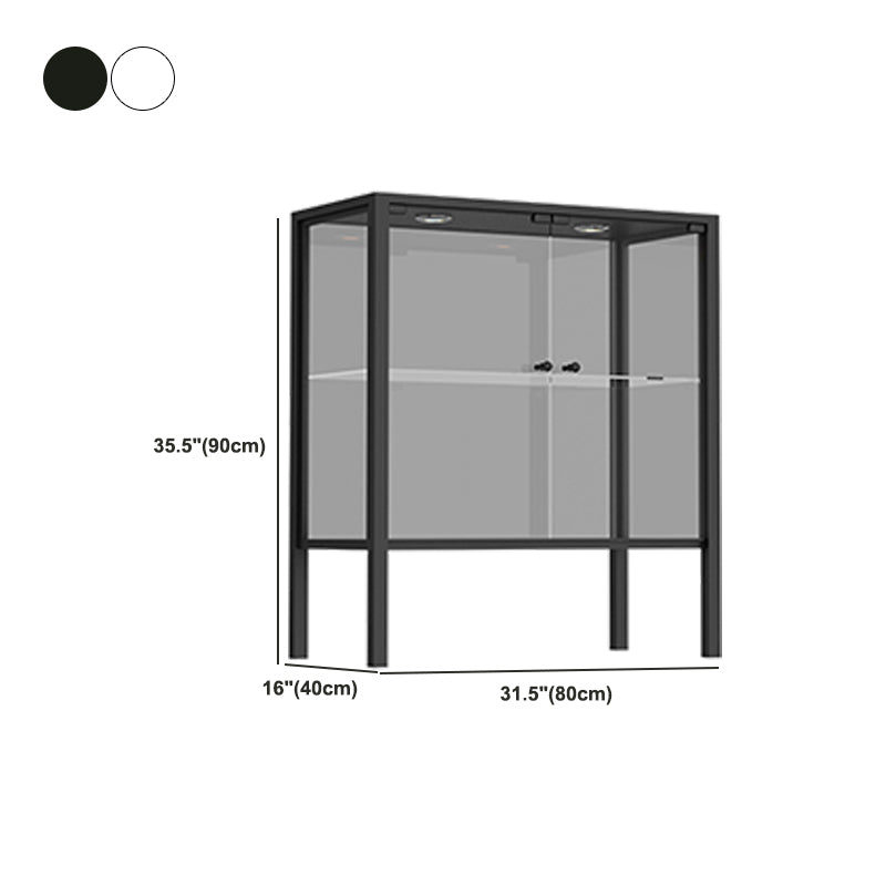 Modern Metal Curio Cabinet Glass Doors with Lighting, 31"L X 16"W