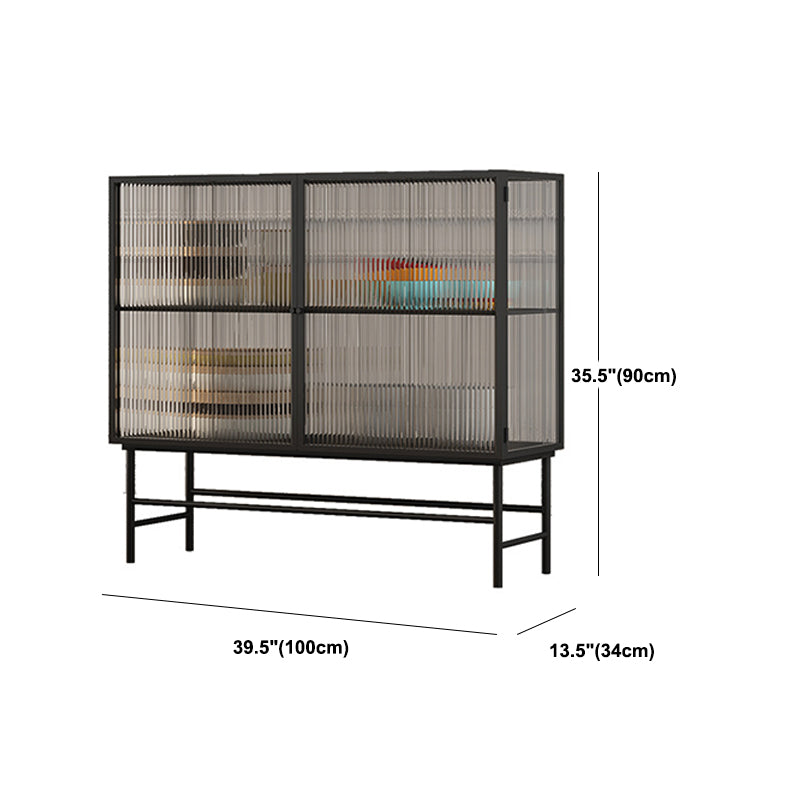 Modern Steel China Cabinet 13.5" W Standard Black Storage Cabinet for Dining Room