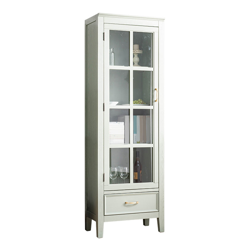 Modern Oak Storage Cabinet Glass Doors Display Cabinet with Drawer for Living Room