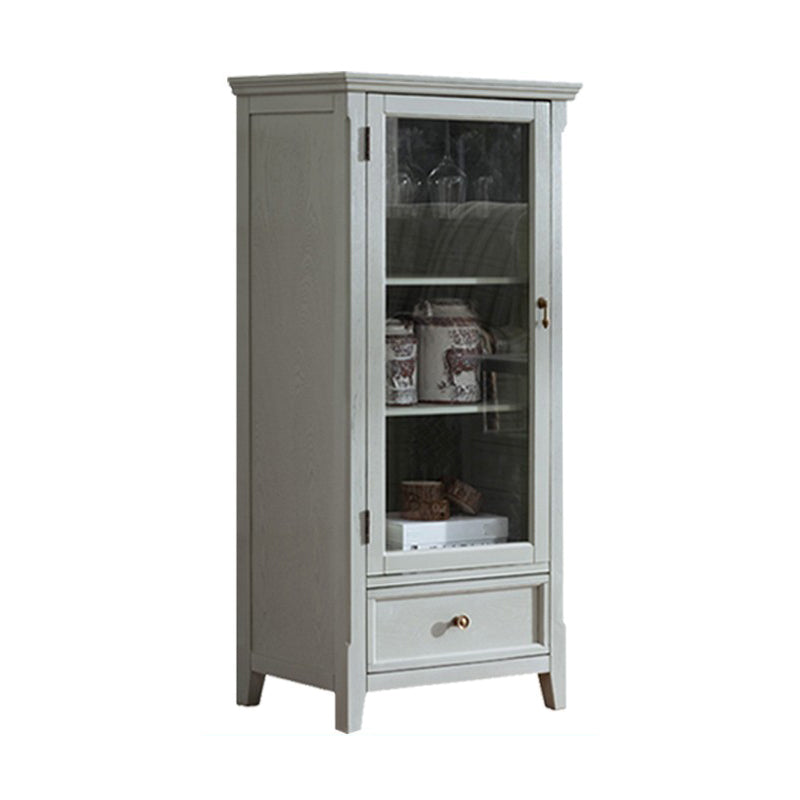 Modern Oak Storage Cabinet Glass Doors Display Cabinet with Drawer for Living Room