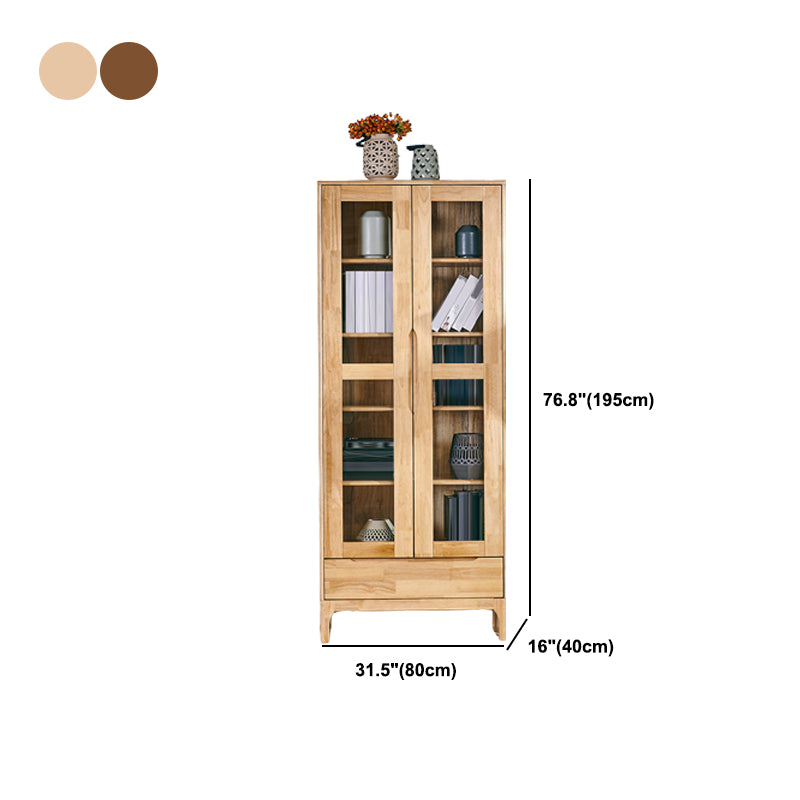 Oak Modern Storage Cabinet Glass Doors Display Cabinet with Drawer for Living Room