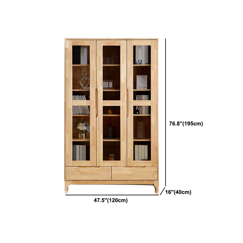 Oak Modern Storage Cabinet Glass Doors Display Cabinet with Drawer for Living Room