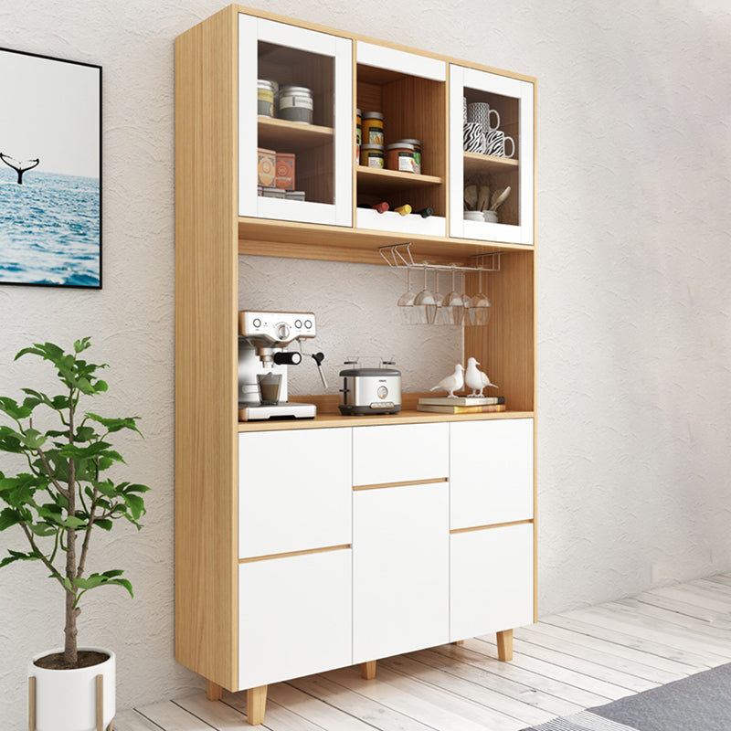 Modern Faux Wood Dining Hutch Standard Natural Hutch Cabinet with Doors