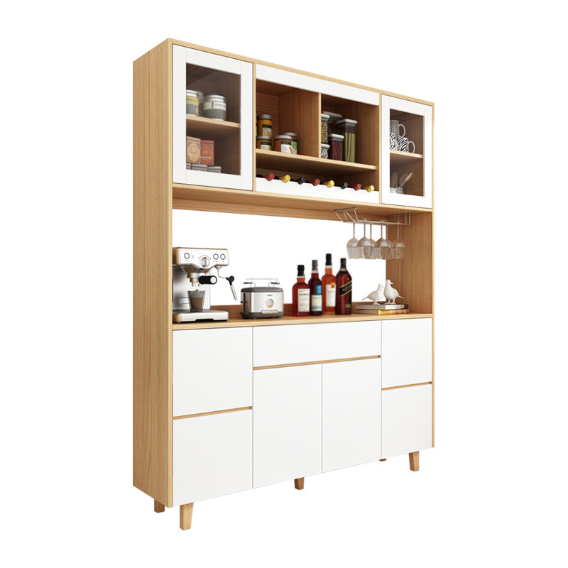 Modern Faux Wood Dining Hutch Standard Natural Hutch Cabinet with Doors