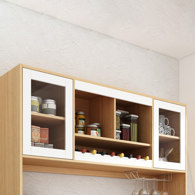 Modern Faux Wood Dining Hutch Standard Natural Hutch Cabinet with Doors