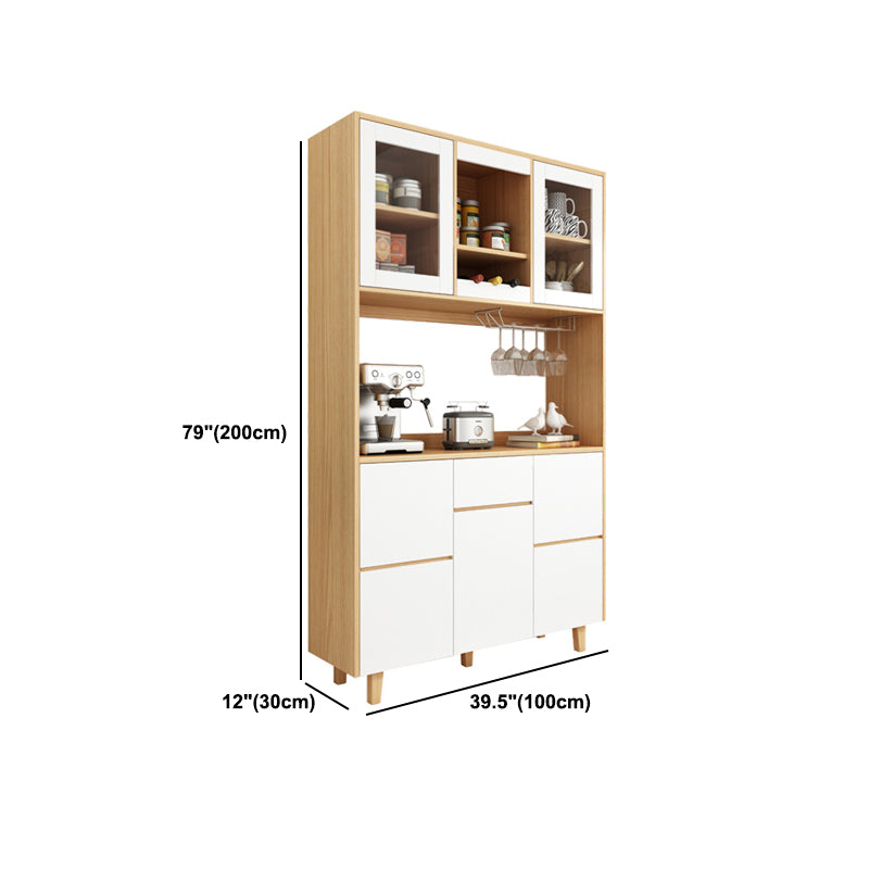 Modern Faux Wood Dining Hutch Standard Natural Hutch Cabinet with Doors