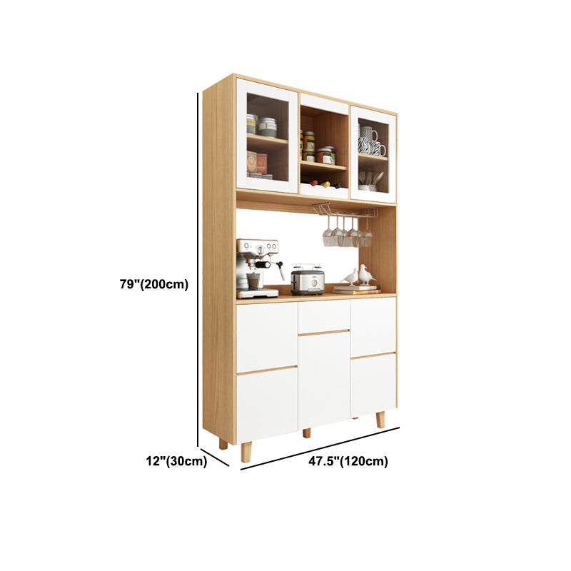 Modern Faux Wood Dining Hutch Standard Natural Hutch Cabinet with Doors