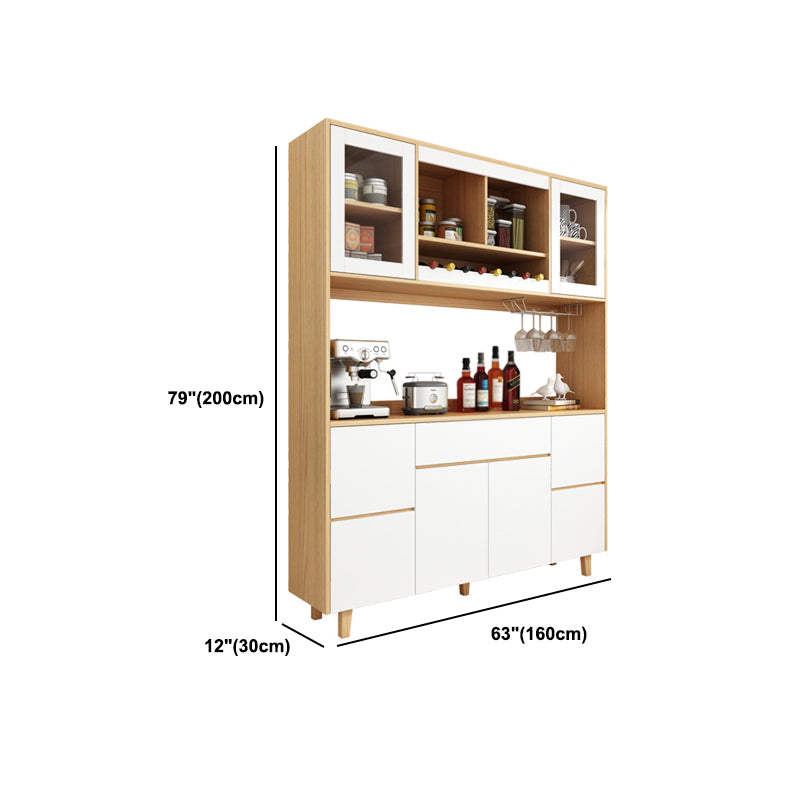 Modern Faux Wood Dining Hutch Standard Natural Hutch Cabinet with Doors