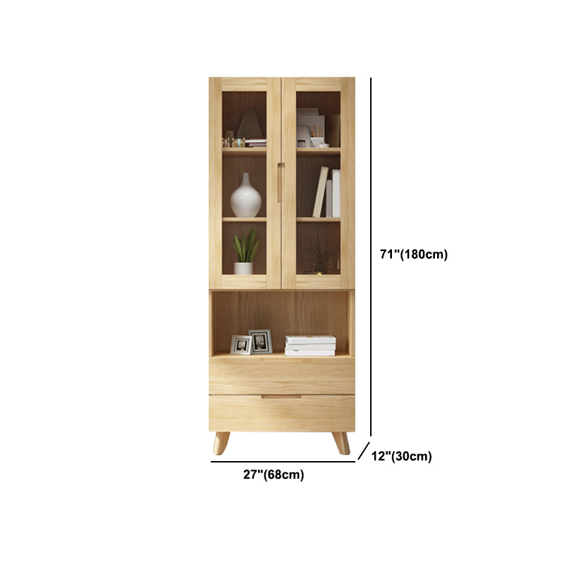 Solid Wood Tall Storage Cabinet Glass Door Display Cabinet for Living Room