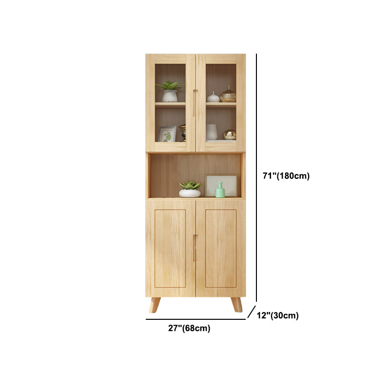 Solid Wood Tall Storage Cabinet Glass Door Display Cabinet for Living Room