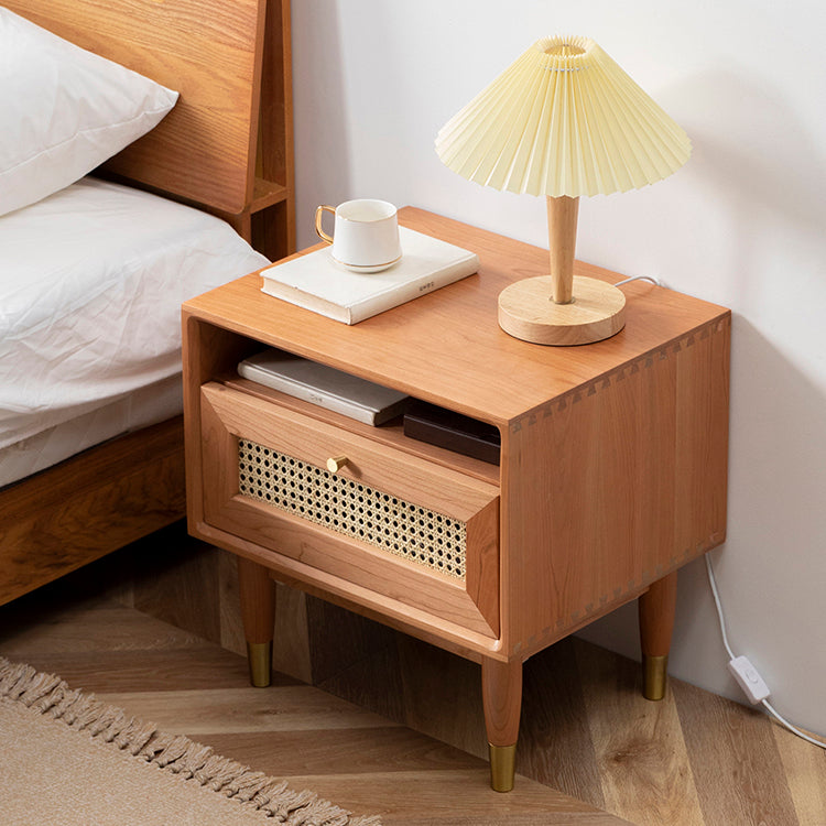 Modern Solid Wood Night Table 1 Drawer Storage Bed Nightstand