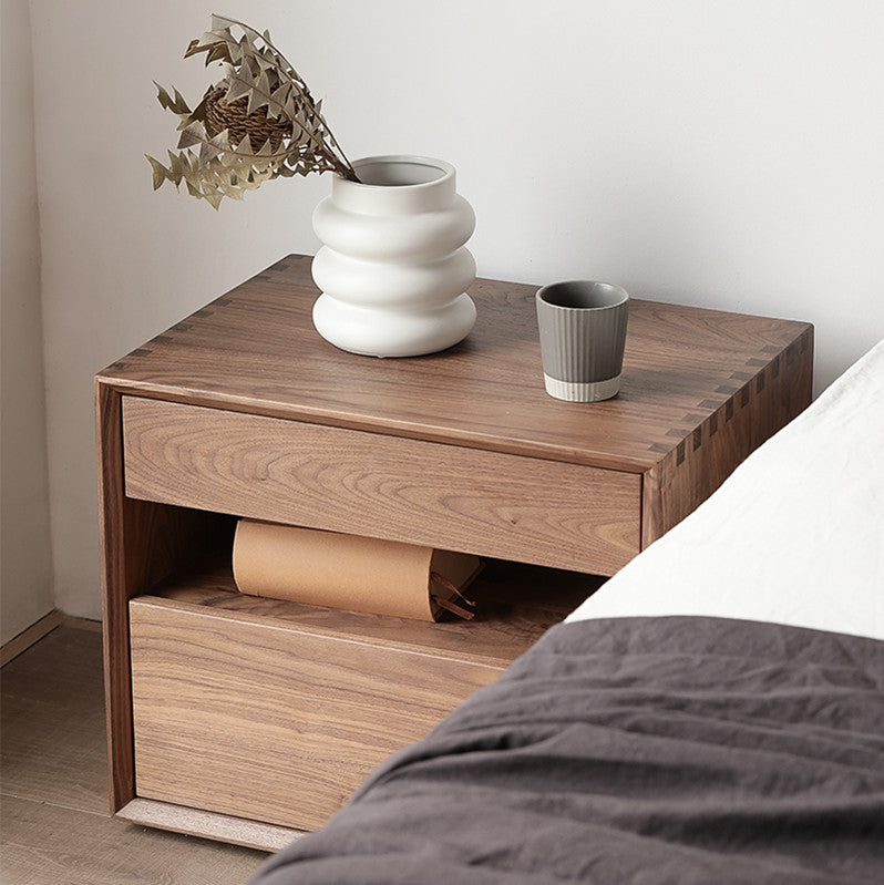 Modern Solid Wood Night Table 2 Drawer Storage Bed Nightstand