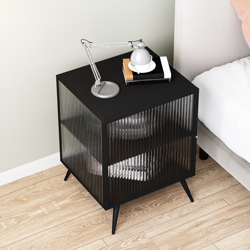 Modern Metal Bed Cabinet Stone Top 1-Shelf Nightstand in Black/White