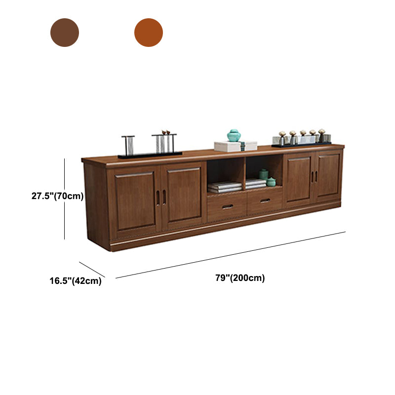 Traditional Solid Wood TV Console Open Storage TV Stand with Cabinet