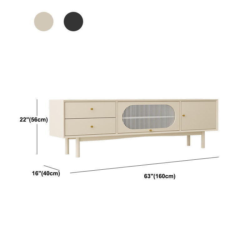 Pine Wood 22.05" H TV Stand Modern 2-Drawer 2-Door TV Stand Console