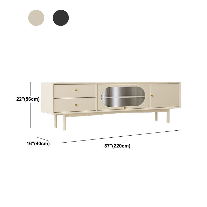 Pine Wood 22.05" H TV Stand Modern 2-Drawer 2-Door TV Stand Console