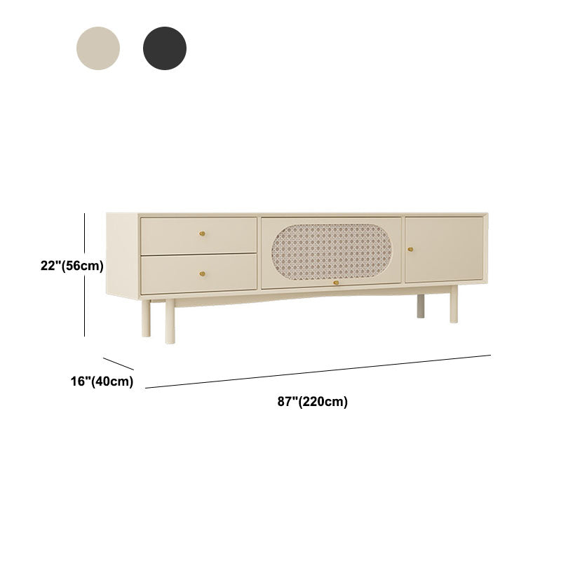 Pine Wood 22.05" H TV Stand Modern 2-Drawer 2-Door TV Stand Console