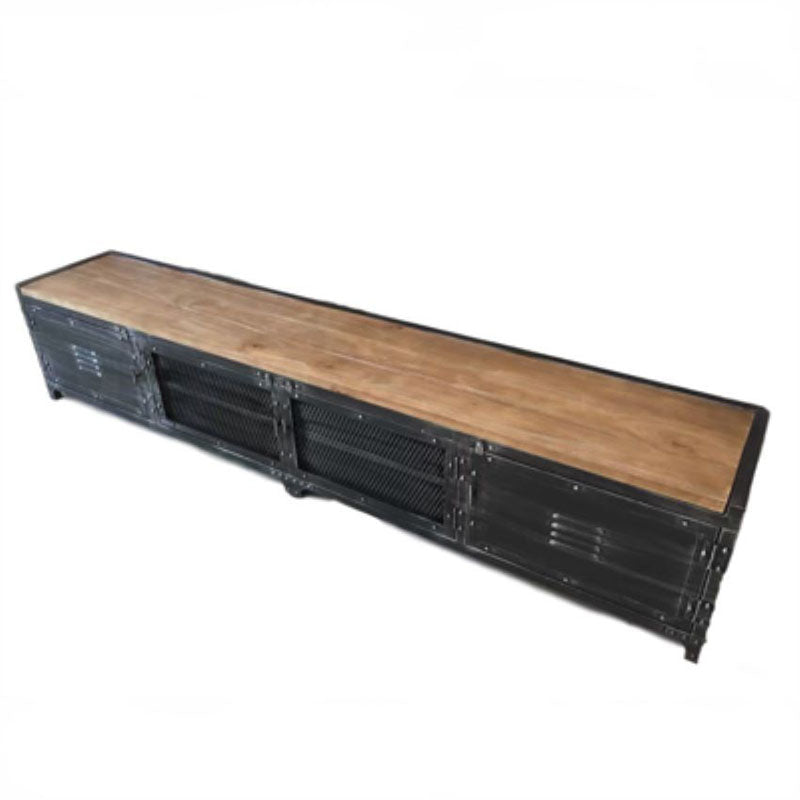 Industrial Iron & Pine Wood TV Stand for TVs 19.69" H 4 Doors TV Console