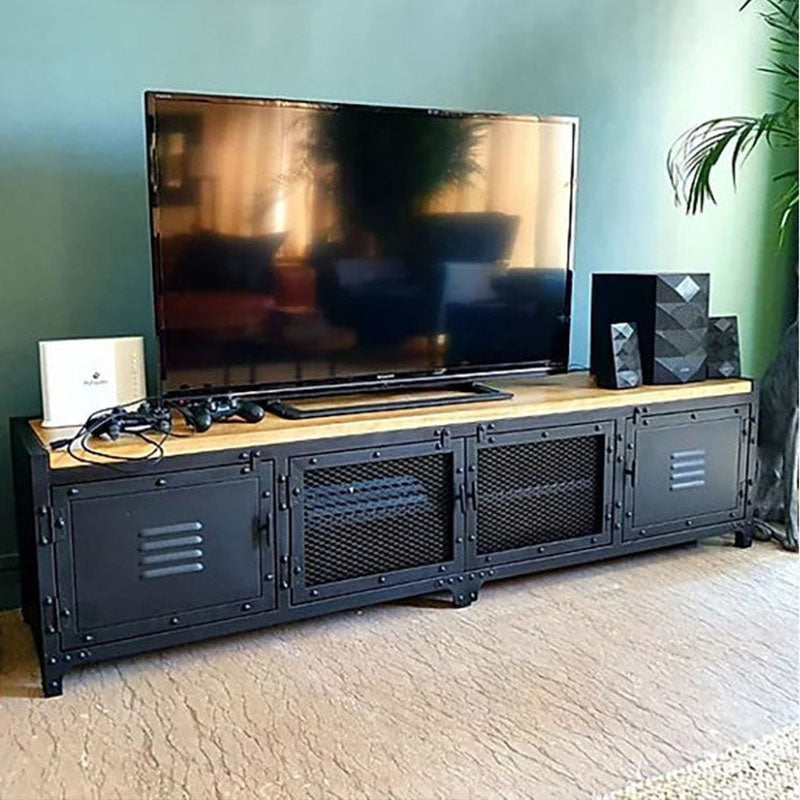 Industrial Iron & Pine Wood TV Stand for TVs 19.69" H 4 Doors TV Console