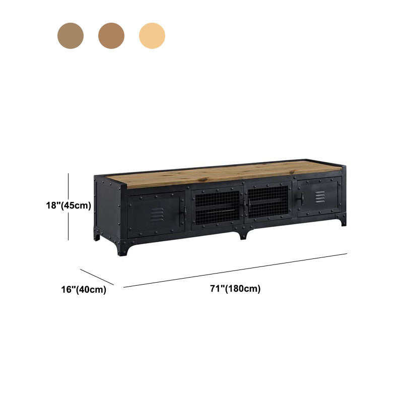 Industrial Iron & Pine Wood TV Stand for TVs 19.69" H 4 Doors TV Console