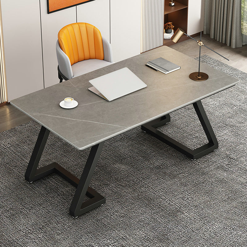 Contemporary Grey Stone Writing Desk Sled Rectangular Office Desk for Home