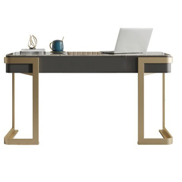 Dark Taupe Writing Desk Curved Sled Office Desk with Drawers Glam