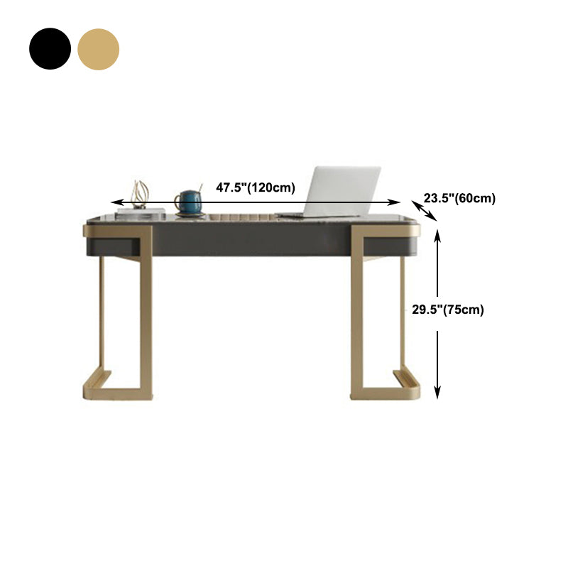 Dark Taupe Writing Desk Curved Sled Office Desk with Drawers Glam